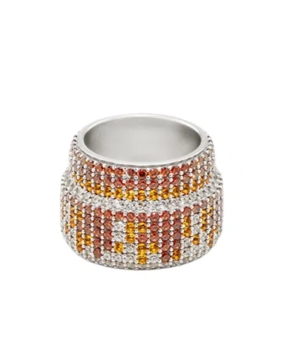 Loewe Large Pavé Ring In Sterling Silver And Crystals Size:15 For Woman In Metallic