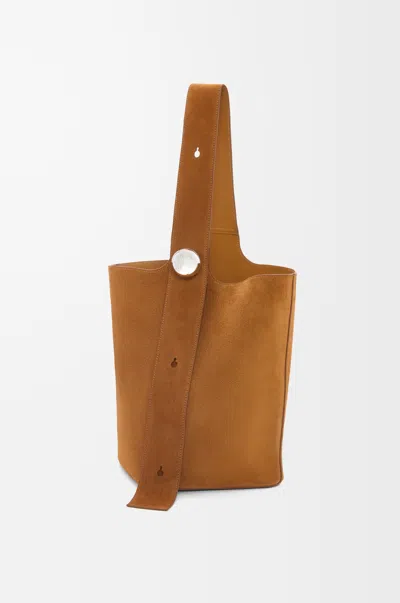 Loewe Large Pebble Bucket Bag In Suede Leather Skin For Man In Brown