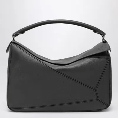 Loewe Large Puzzle Bag In Dark Grey Grained Leather In Gray