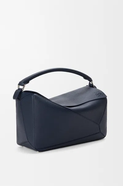 Loewe Large Puzzle Bag In Supple Grained Leather Skin For Man In Blue