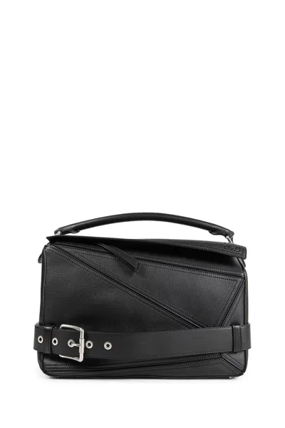 Loewe Large Puzzle Biker Bag In Shiny Calfskin In Black