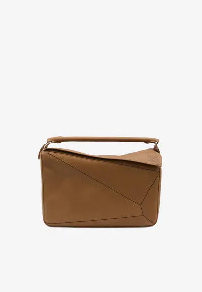 Loewe Large Puzzle Edge Grained Leather Top Handle Bag In Brown