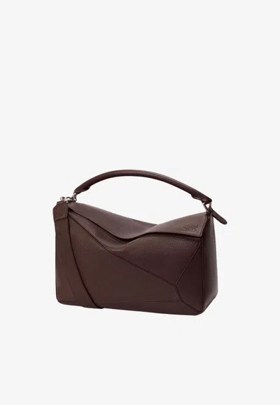 Loewe Large Puzzle Grained Leather Shoulder Bag In Brown
