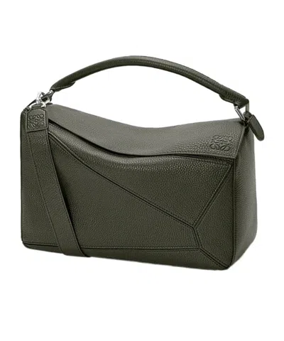 Loewe Large Puzzle Leather Shoulder Bag In Green
