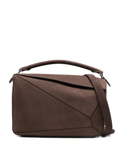 Loewe Large Puzzle Structured Top Tote Bag In Brown
