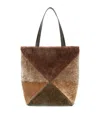 Loewe Puzzle Fold Large Sheep Shearling Fur Tote Bag In Multi