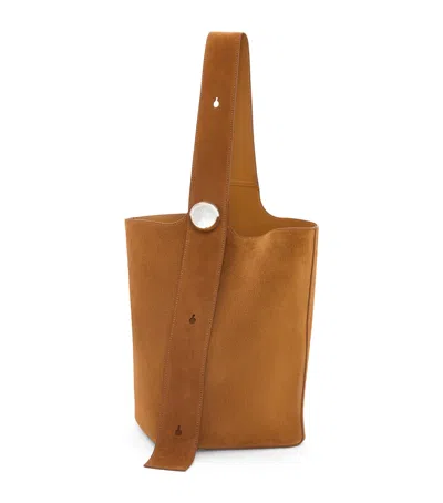 Loewe Large Suede Pebble Bucket Bag In Brown