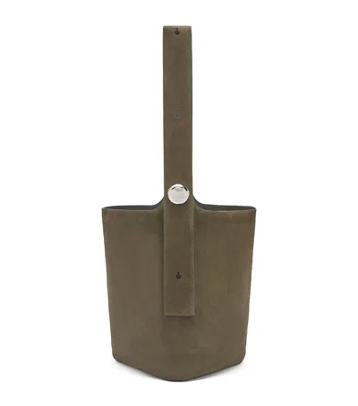 Loewe Large Suede Pebble Bucket Bag In Green