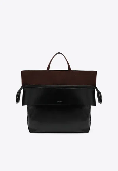 Loewe Large Switch Top Handle Bag In Leather And Suede In Black