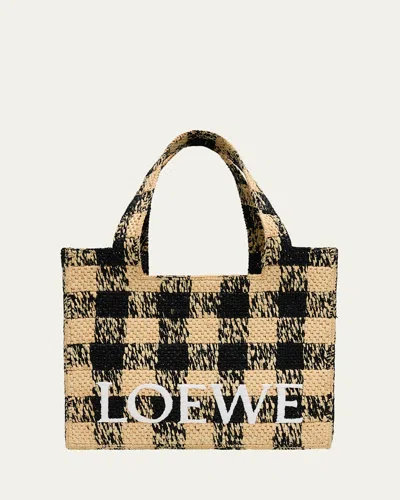 Loewe Large Tote Bag In Gingham Raffia In Naturalblack