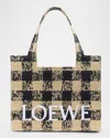 Loewe Large Tote Bag In Gingham Raffia In Naturalblack