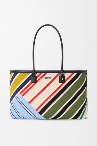 Loewe Large Verano Tote In Embroidered Canvas For Woman In Ecru/multicolor
