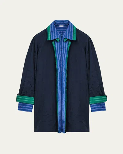 Loewe Layered Collar Long-sleeve Shirtdress In Blue