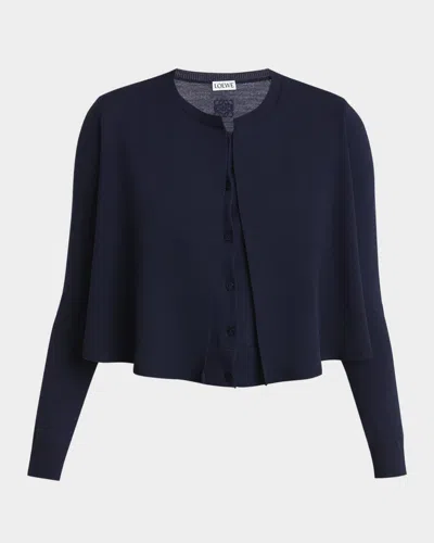 Loewe Layered Cropped Wool Cardigan In Blue