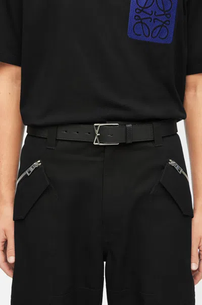Loewe Layered Cross Buckle Belt In Smooth Leather Skin Size: 80 For Man In Black/palladium