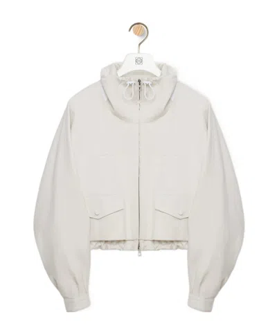 Loewe Leather-trimmed Anagram-embroidered Cropped Cotton And Silk-blend Gabardine Jacket In Neutral