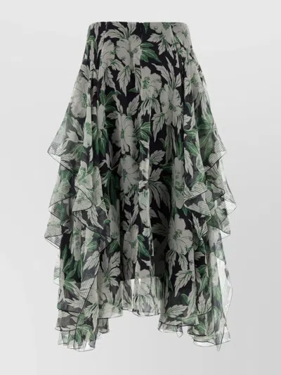 LOEWE LAYERED FLORAL SILK SKIRT WITH SHEER OVERLAY