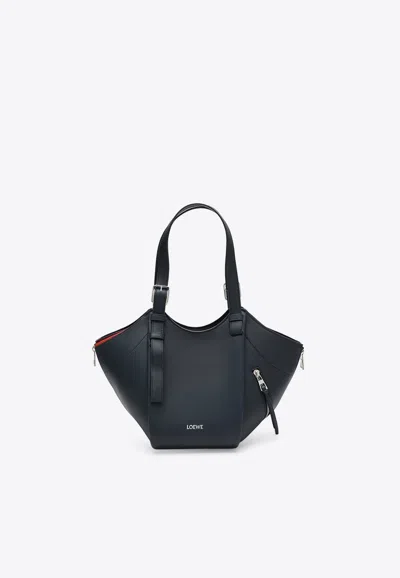 Loewe Layered Hammock Flip Leather Tote Bag In Blue
