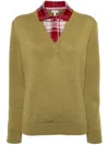 Loewe Paneled Checked Silk Blend-trimmed Knitted Sweater In 绿色