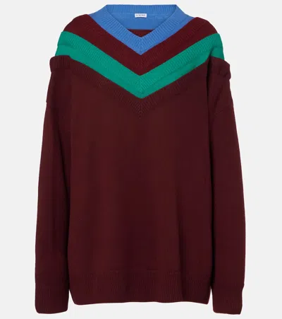 Loewe Layered Wool Sweater In Burgundy