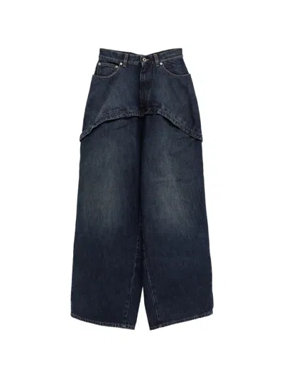 Loewe Layered-detail Wide-leg Jeans In Blue