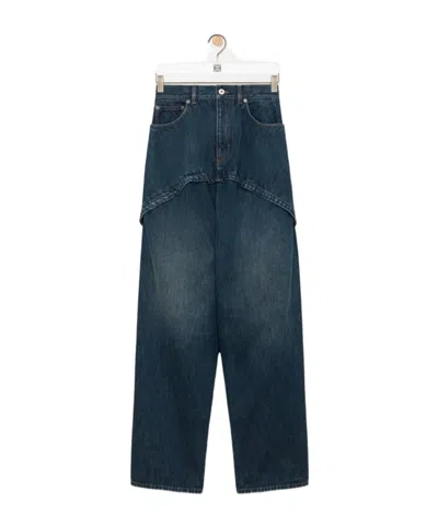 Loewe Layered-detail Wide-leg Jeans In Blue