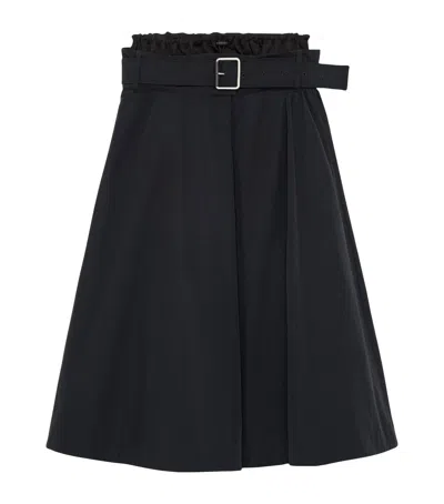 Loewe Belted Gathered Cotton-blend Shell Midi Skirt In Black