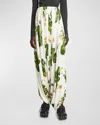 Loewe Leaf-print Draped Wide-leg Trousers In White Mult