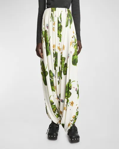 Loewe Leaf-print Draped Wide-leg Trousers In Printed