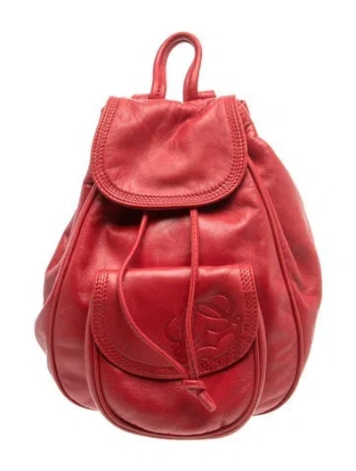 Pre-owned Loewe Leather Anagram Backpack In Red