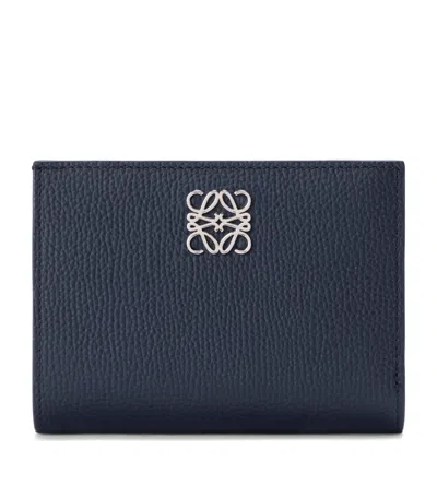 Loewe Leather Anagram Compact Wallet In Blue