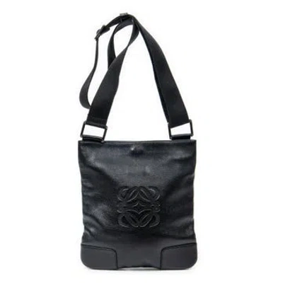Pre-owned Loewe Leather Anagram Flat Crossbody In Black