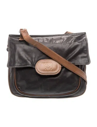Pre-owned Loewe Leather Anagram Medium Vintage In Black