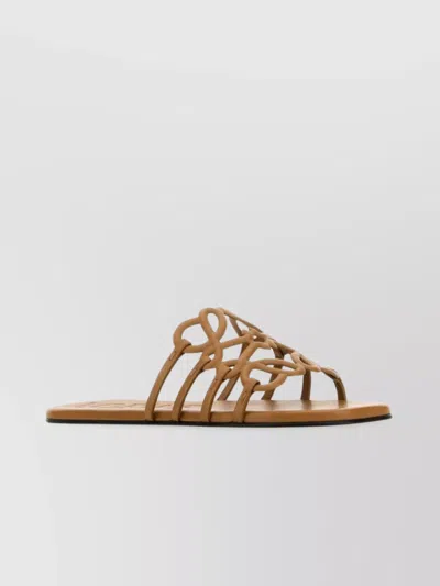 Loewe Leather Anagram Petal Strappy Slippers In Beige