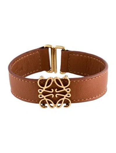 Pre-owned Loewe Leather Anagram Wrap Bracelet In Brown