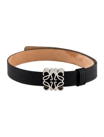Pre-owned Loewe Leather Anagram-plaque Wrap Bracelet In Black