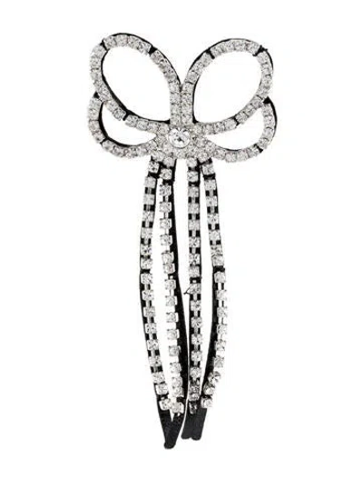 Pre-owned Loewe Leather & Crystal Embellished Bow Earring In Silver