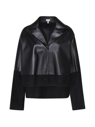 Loewe Anagram-debossed Leather Blazer In Negro