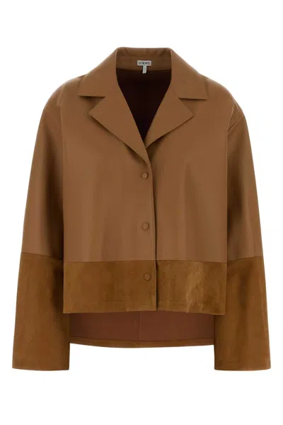 Loewe Leather And Suede Shirt For Women In Brown