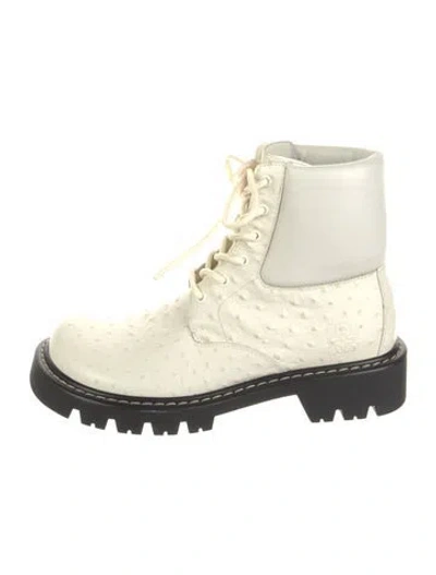 Pre-owned Loewe Leather Animal Print Combat Boots W/ Tags In White
