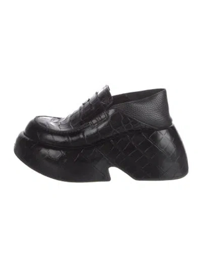 Pre-owned Loewe Leather Animal Print Loafers In Black