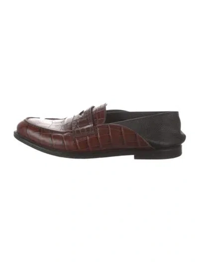 Pre-owned Loewe Leather Animal Print Loafers In Black/brown