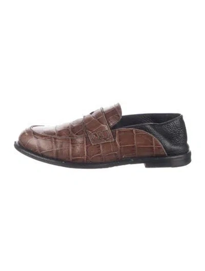 Pre-owned Loewe Leather Animal Print Loafers In Brown