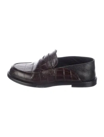Pre-owned Loewe Leather Animal Print Loafers In Brown