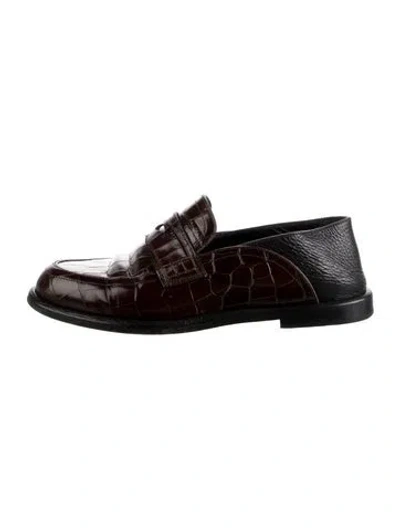 Pre-owned Loewe Leather Animal Print Loafers In White