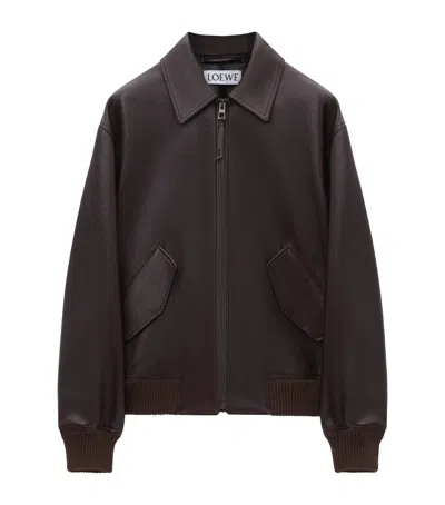 Loewe Leather Aviator Jacket In Burgundy
