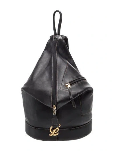 Pre-owned Loewe Leather Backpack Vintage In Black