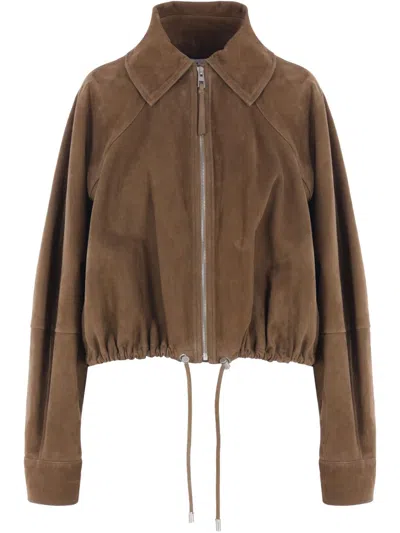 Loewe Khaki Zip-up Jacket In Suede Women In Green