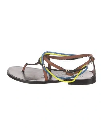 Pre-owned Loewe Leather Beaded Accents Sandals In Black/brown