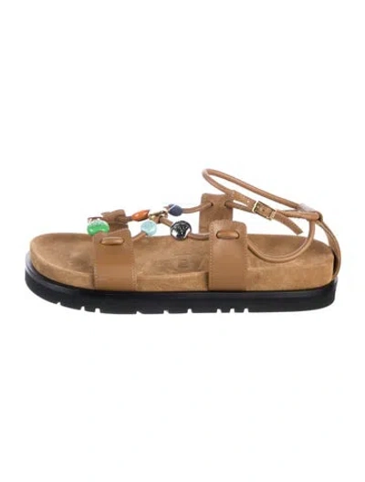 Pre-owned Loewe Leather Beaded Accents Sandals In Brown